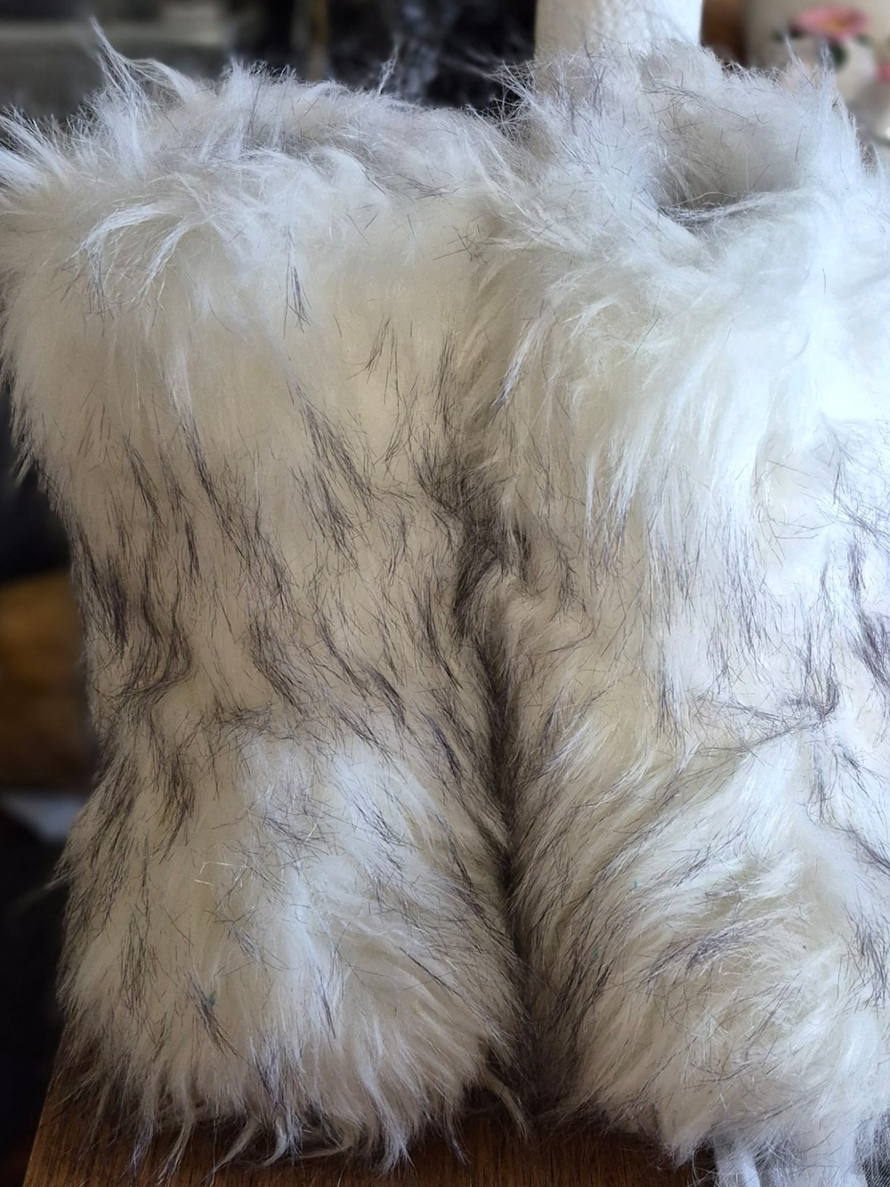 Plush Faux Fur Accent Pillow Pair in White with Gray Tips